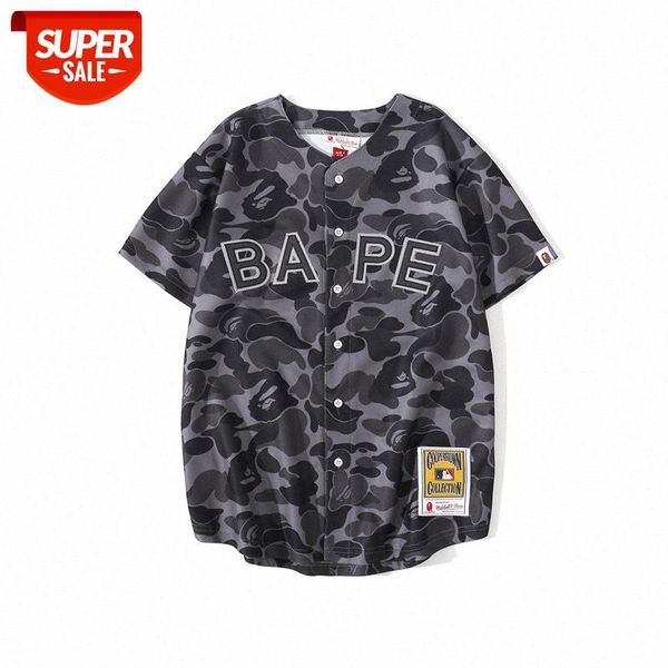 

summer japanese tide brand breathable cardigan buttoned baseball uniform men's and women's short-sleeved t-shirt #ws64, White;black