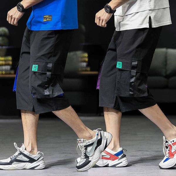

2021 new carga streetwear casual rua solta calas curtas preto vero na altura do joelho shorts homens engraado hip hop s7ob, White;black
