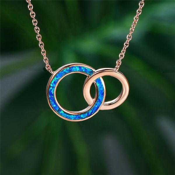 

pendant necklaces women white blue opal necklace rose gold chain for trendy hollow round wedding, Silver