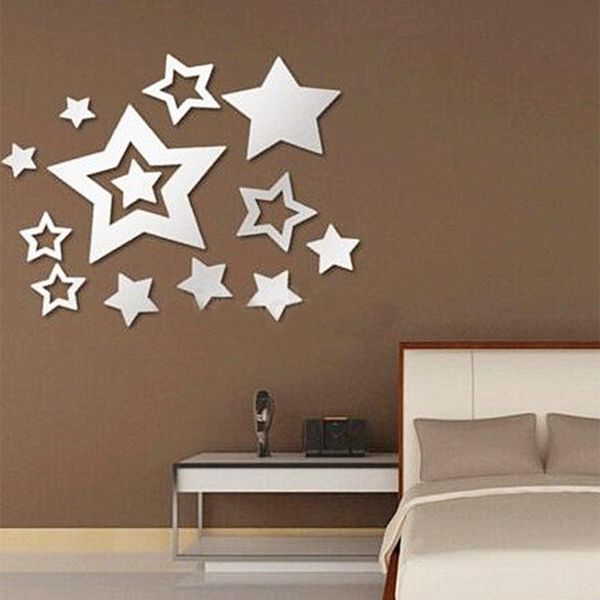 

wall stickers silver diy acrylic mirror stars for living room bedroom home decals decoration