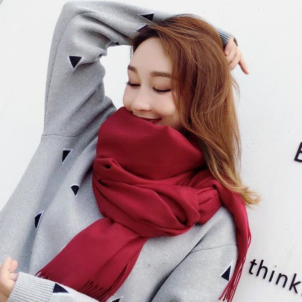 

hats, scarves & gloves sets fashion solid color 2022 women scarf winter hijabs tassels long lady shawls cashmere for ladies wrap, Blue;gray