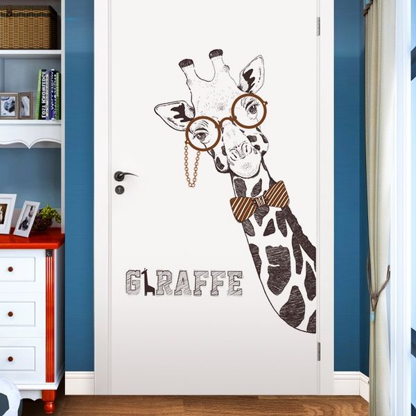Creativo autoadesivo giraffa adesivo da parete adesivi per porte casa poster camera da letto decorazione della stanza ingresso arredamento 210310
