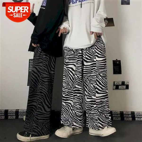 

straight trousers 2020 new korean version ins harajuku style pants zebra pattern loose wide-leg casual pants for men and women #g86m, Black;white