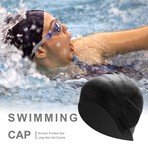 

swimming caps adults for ears protective cap silicone women long hair hat cover protect sports pool