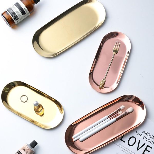 

dishes & plates nordic style rose gold dining plate stainless steel dessert nut fruit cake tray kitchen snack trays decorative