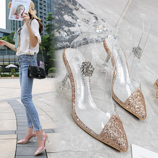 

high heel sandals women 2021 new design wild fashion ladies sandals mid-heel women 7cm design heel pumps, Black