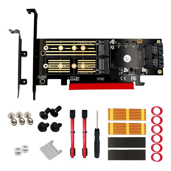 

computer cables & connectors -3 in 1 msata and m.2 nvme sata ssd to pci-e 4x sata3 adapter with heatsink supports pcie