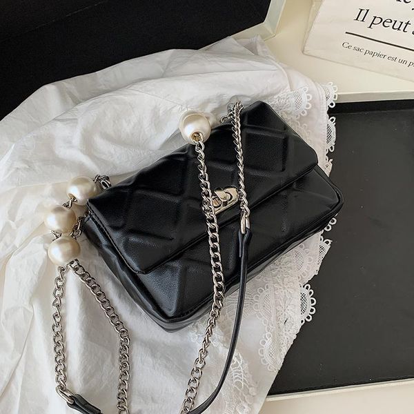 

high sense of unique bag women 2021 new pearl chain square bag western style rhombus shoulder wild messenger