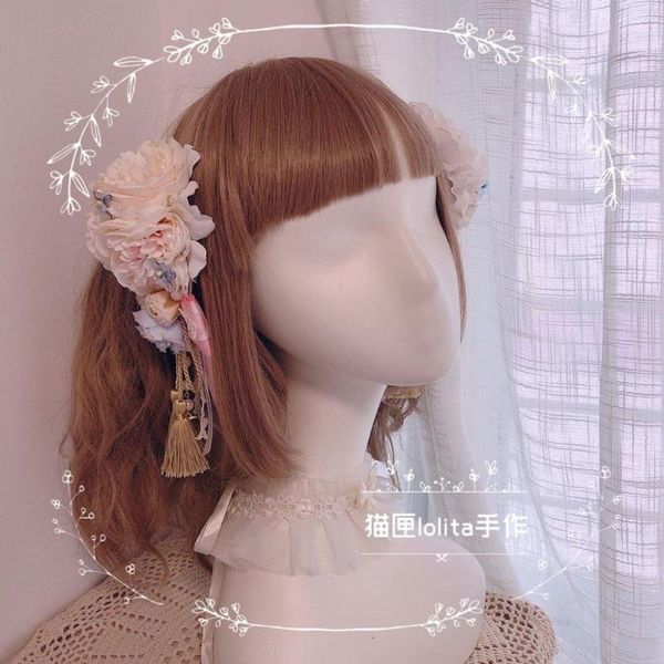 

party masks lolita handmade sweet hair accessories girly cosplay egg milk lovely pink blue flower princess gorgeous side clip pair