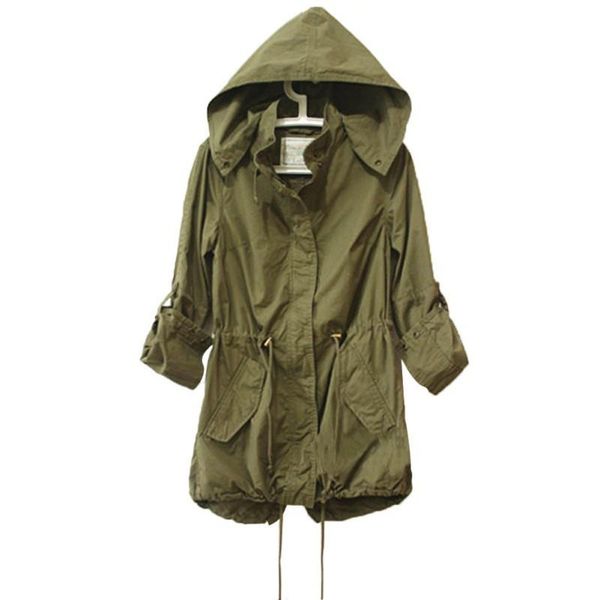 

women's trench coats winter autumn green clothes cotton hooded blend coat army women solid warm, Tan;black