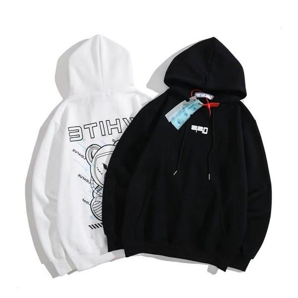 

2021 autumn winter off astronaut bear pattern plush hoodie for men and women1, Black