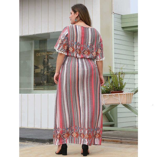 

printed casual dresses fall v-neck lace panel tassel short sleeve slit oversized skirt, Black;gray