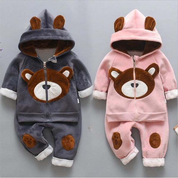 Neugeborene Baby Jungen Mädchen Herbst Winter Warme Hoody Mantel + Sweatshirt + Hosen 3 stücke Anzug Säuglingskinder Kinder Sport Kleinkind Kleidung 210309