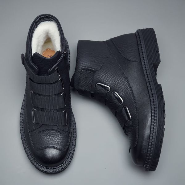 

boots men's natural leather winter boots, vintage handmade shoes, leather, wool qsr5, Black