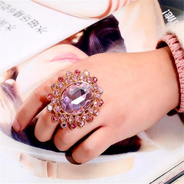 

cluster rings 2021 european and american retro oversized luxury crystal glass opening adjustable ring micro inlaid rhinestone couple, Golden;silver