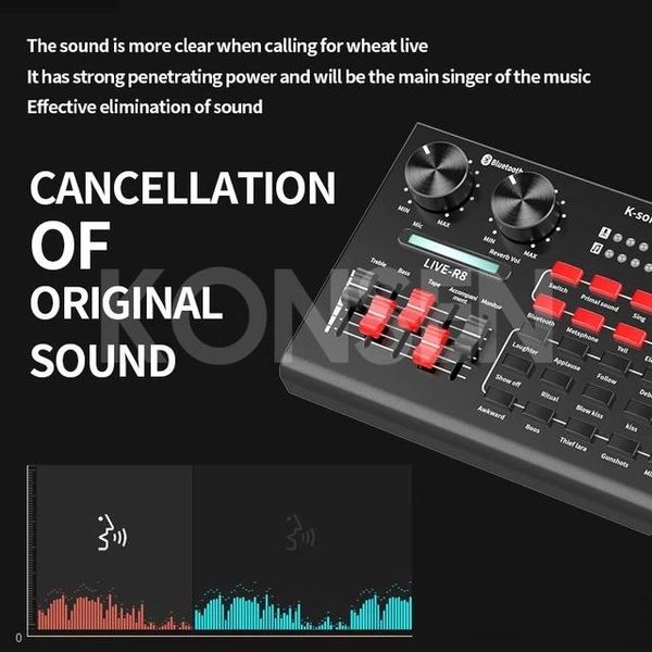 

microphones sound card r8 voice changer mixer board for live streaming multiple effects audio