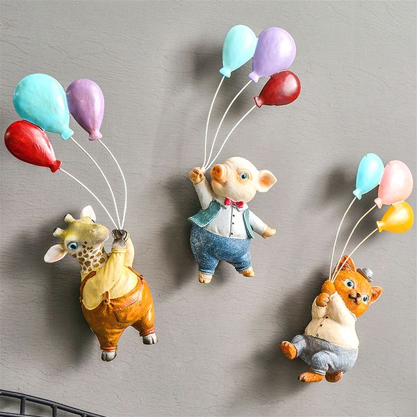 Nordic Creativo Decorazione domestica Palloncino animale Arredamento camera da letto Grande artigianato in resina Appeso a parete 3D Palloncino giraffa Piggy Rabbit Fox 210310