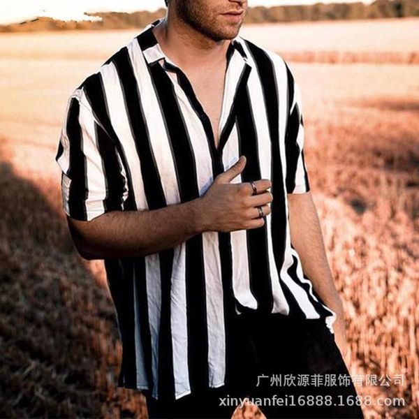 

men's casual shirts icclek 2021 striped shirt beach t men clothing, White;black