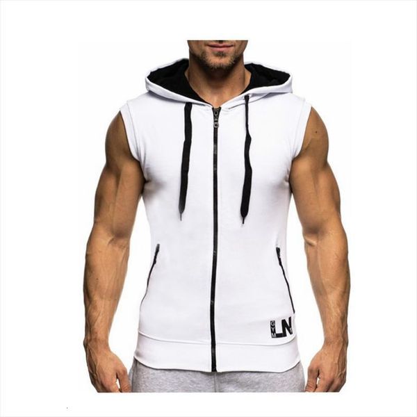 

brand of mens vest casual hooded men to join fashion sleeveless tank bodybuilding, White;black