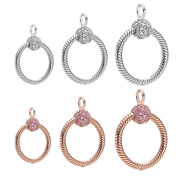 

pandach 925 sterling silver pink rose gold small silver pave o pendant charm fit original pan charm necklace jewelry 2020 new, Bronze;silver