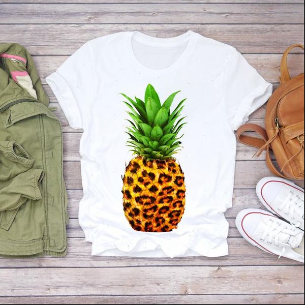 

women 2021 cartoon cute leopard pineapple fashion summer fruit shirt ladies womens t shirts t graphic female tee t shirt, White