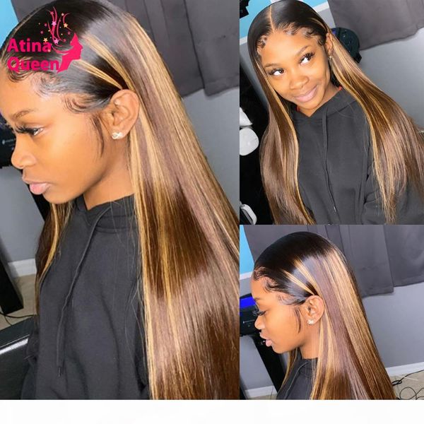 

13x6 remy brown lace front wig pre plucked highlight ombre honey blonde 360 lace frontal wig black women colored human hair wigs