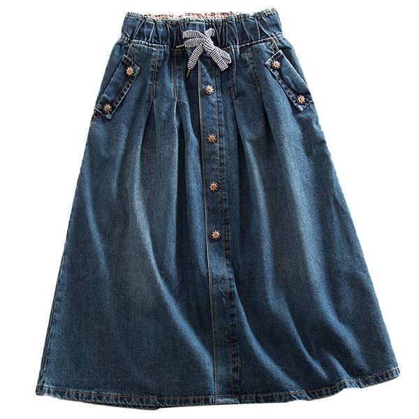 

2021 new women summer lace up elastic waist denim loose casual female a-line skirts jeans saia plus size bnb5, Black