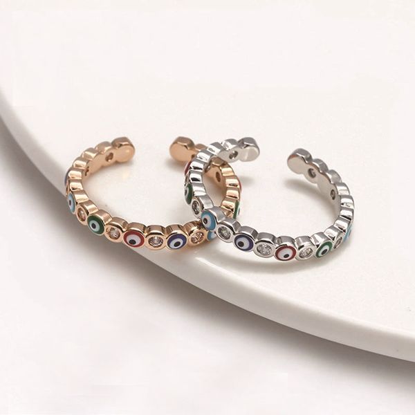 

s2386 fashion jewelry evil eye ring inlaid diamond blue eyes opening rings, Silver