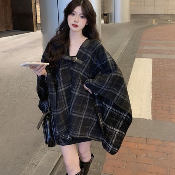 

women's wool & blends color contrast trellis woman's wool coat korean spring fashion release vintage cover a642 i5j8, Black