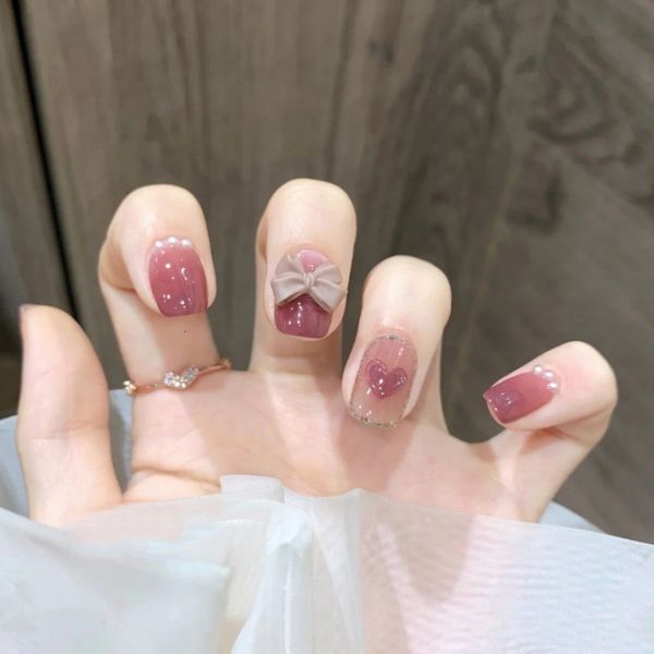 

ins wind detachable enhancement finished product net red jelly glue wearing butterfly false nail patch, Red;gold
