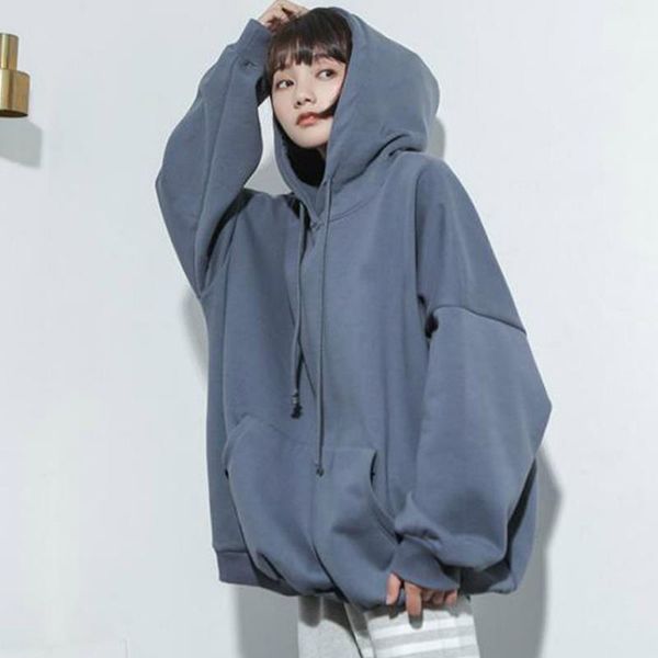 

pullovers korean style oversize hoodies women long sleeve plus size loose clothes chic simple harajuku hip-hop sweatshirts, Black