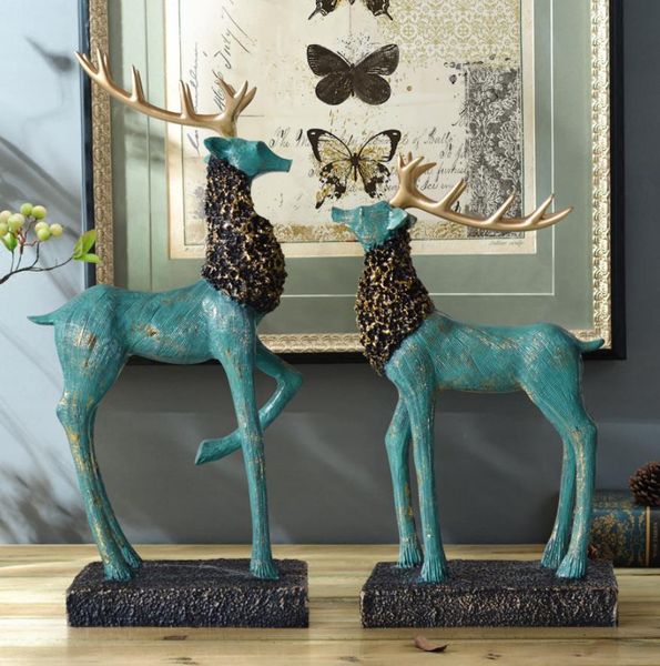 

2pcs/set creative retro resin deer figurines home decor living room deskdecoration office animal miniatures elk ornaments