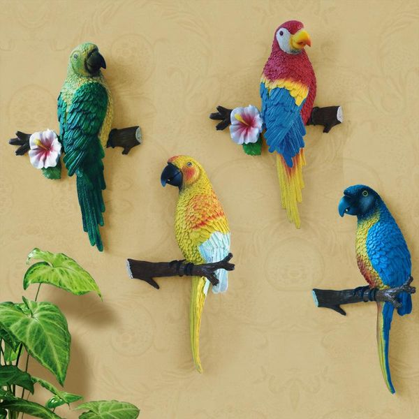 

[vip]pastoral 3d parrot birds wall hanging decor pendant resin crafts creative home tv background wall decoration gifts