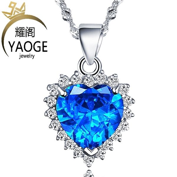 

925 sterling silver ocean heart pendant accessories fashionable blue ocean heart pendant selling silver jewelry recommended, Black