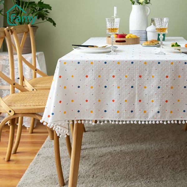 

table cloth french white tablecloth coffee for living room geometric cotton hairball tassel lace mesas de centro para sala
