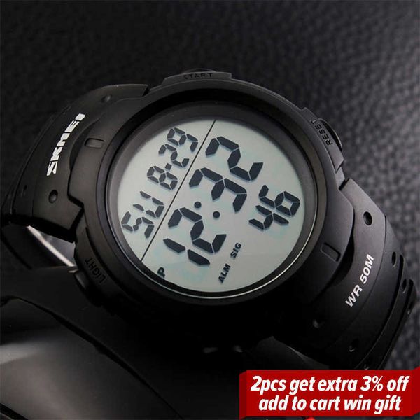 Skmei Outdoor Sport Watch Homens Big Dial Moda Simples Relógios Calendário PU Strap 5bar Relógio Digital Impermeável Reloj Hombre 1068 Q0524