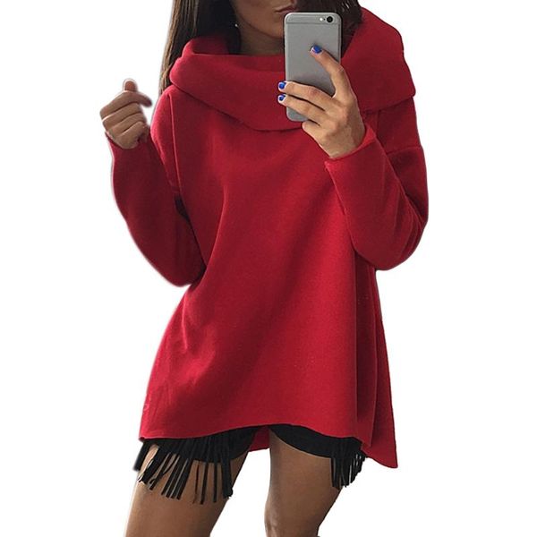 

women's hoodies & sweatshirts women loose oversized sweatshirt casual female solid color high neck irregular heap collar pullover winte, Black