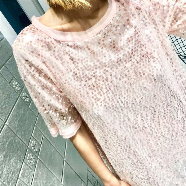 

summer sequined elagant women dress short sleeves heavy work ladies vestidos round neck female dress, Black;gray