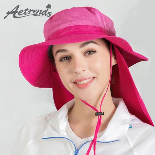 

cloches [aetrends] outdoor quick-drying sun protection bucket hat fishing cap with neck flap wide brim for hiking farming boating z-9939
