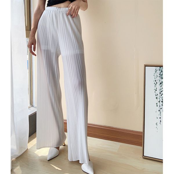 

2021 new spring summer straight women's trousers pleated korean fashion white high waist wide leg harem aesthetic pants iefw, Black;white