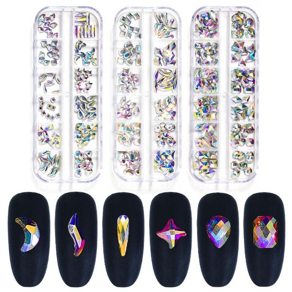 

nail art decorations pattern 120pcs per box crystal ab 3d rhinestones fancy shaped crystals and stones for diy nails decoration, Silver;gold