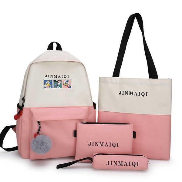 

4 set nylon backpack solid color shoulder bag casual women backpack teenage girl school bag bagpack backbag mochilas female c0226