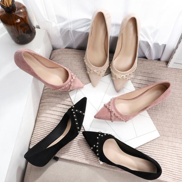 

dress shoes fashion flock high heels women pumps pointed toe work pump stiletto woman wedding office career elegant o0014, Black
