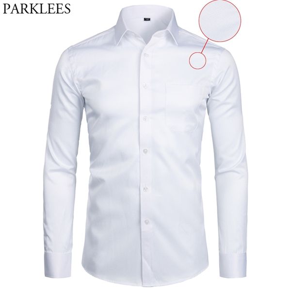 Branco Negócio Vestido Camisa Moda Moda Slim Fit Manga Longa Soild Camisas Casuais Mens Trabalhando Escritório De Escritório desgaste de escritório com bolso S-8XL 210708