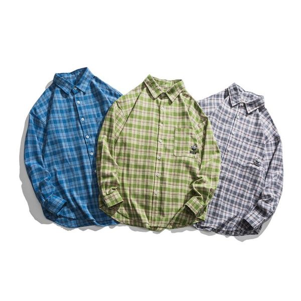 

men's casual shirts 2021 autumn cotton plaid shirt men, White;black