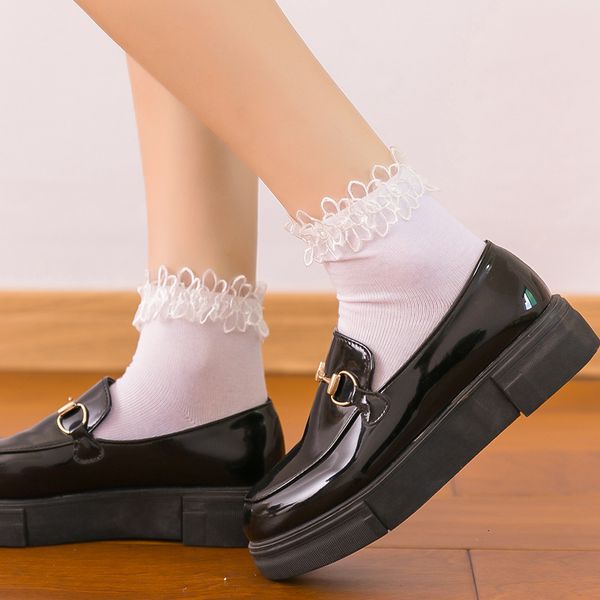 

spring summer lolita girls lace princs cotton socks black and white plain college style, Red;black