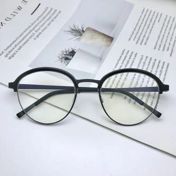 

linde star same round frame glasses pure titanium ultra light men's and women's wear comfortable 9825/, White;black
