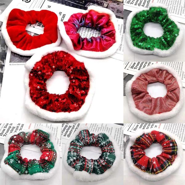 

glitter sequins velvet hair scrunchies plush fur elastics tie scrunchy hair bands ponytail holder circle rope hairband accessories christmas, Slivery;white