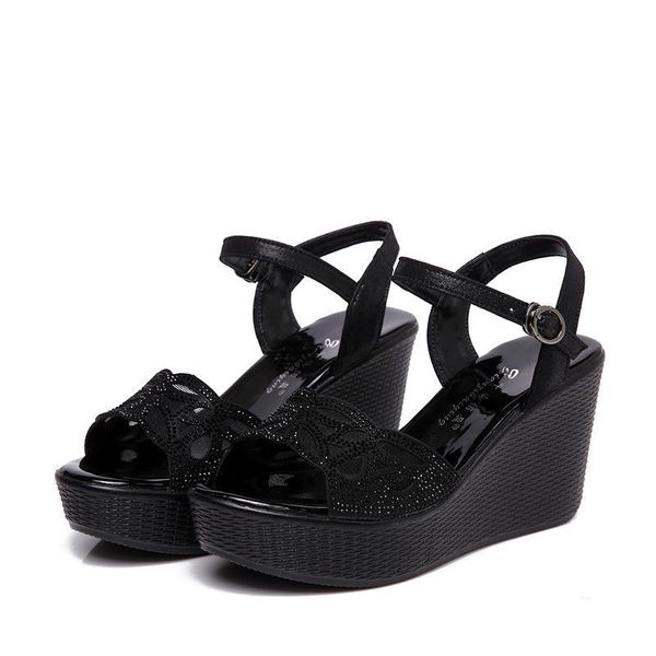 

sandals 2021 women casual linen wedge platform ankle strap high heel ladies shoes girl pump espadrilles student, Black