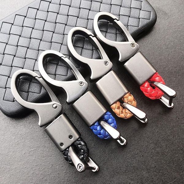 

keychains high-grade men women key chain woven leather car 360 degree rotating horseshoe buckle for ring pendant jewelry, Silver